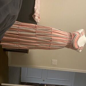 Angie Coral and White Striped Maxi Dress